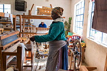 Weavers working mohair wool at Leribe Craft Center, Lesotho, July 2017.