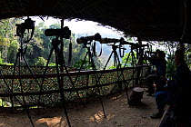 Cameras set up in Great hornbill hide platform, Tongbiguan Nature Reserve, Dehong Prefecture, Yunnan Province, China, April 2017.