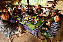 Lunch served on banana leaves, at the ranger station, Tongbiguan Nature Reserve, Dehong prefecture, Yunnan province, China. May