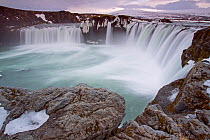 Godafoss Waterfall,  12 meter drop over a width of 30 meters, Myvatn, Iceland, February.