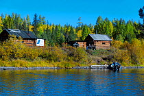 Cabin on the riverside of Lena River, Baikalo-Lensky Reserve, Siberia, Russia, September 2017
