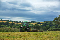 Tractor topping or mowing a field, Devon, England, UK, July 2016.