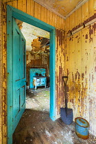 Doorway in abandoned cottage, Isle of Harris, Outer Hebrides, Scotland, UK. March 2014.