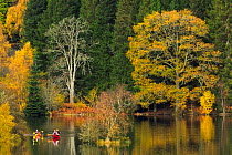 Canoes on Loch Tummel, Perthshire, Scotland, UK. October, 2014.