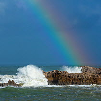Rainbow over the Cantabrian Sea, Islares, Castro Urdiales, Cantabria, Spain. December, 2017.