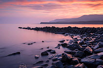 RF - Clavells Pier, Kimmeridge Bay, at sunset, The Purbecks, Dorset, UK, June 2017. (This image may be licensed either as rights managed or royalty free.)