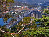 Tasman Bridge, five lane bridge over the Derwent River, Hobart Tasmania, Australia.