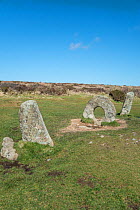Men-an-Tol, Neolithic or Bronze age monument. Cornwall, England, UK. March, 2018.