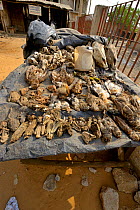 Voodoo fetish market with various animal body parts for sale, Togo.  February 2018.