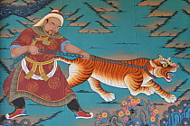 Tiger painting, the Tibetan Lamaistic Buddhist Songtsam Monastery, Shangri-La or Xianggelila,  Zhongdian County, Yunnan, China. April 2018.