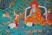 Painting with Deer and Cranes The Tibetan Lamaistic Buddhist Songtsam Monastery, Shangri-La or Xianggelila,  Zhongdian County, Yunnan, China. April 2018.
