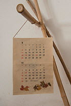 Calendar made from Japanese washi paper produced in the Camarge, Arles, France. February 2018.