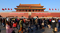 Crowds outside the Gate of Heavenly Peace, Tiananmen Square, Forbidden City, Beijing, China, February 2015. Hellier