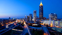 Timelapse from day to night looking towards the Atlanta skyline, Georgia, USA, April 2015. Hellier