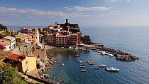 View over Vernazza harbour, Cinque Terre, Liguria, Italy, April 2016. Hellier