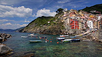 View of the harbour at Rio Maggiore, one of the Cinque Terre, Liguria, Italy, April 2016. Hellier