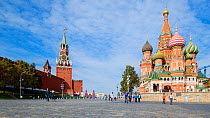 Timelapse of tourists visiting Red Square, Saint Basil's Cathedral and the Kremlin, Moscow, Russia, May 2016. Hellier