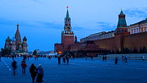 Timelapse from day to night of Saint Basil's Cathedral, Red Square and the Kremlin, Moscow, Russia, May 2016. Hellier