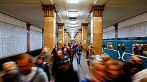 Timelapse of commuters on a metro platform, Moscow, Russia, May 2016. Hellier