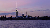 Timelapse from day to night looking towards the Peter and Paul Fortress, St, Petersburg, Russia, May 2016. Hellier