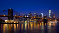 Timelapse from night to day looking towards Brooklyn Bridge, New York, USA, June 2016. Hellier