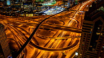 Timelapse of traffic at night on the Dubai Interchange, Dubai, United Arab Emirates, January 2017. Hellier
