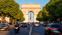 Timelapse of cars on the Champs-Elysees in front of the Arc de Triomphe, Paris, FranceMay 2016. Hellier