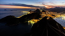 Timelapse of the view from the summit of Pao de Acucar or Sugarloaf Mountain at sunset, Rio de Janeiro, Brazil, South America - 4K time lapseSeptember 2016. Hellier