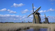 Windmills turning, Kinderdijk UNESCO World Heritage Site, Netherlands, April 2017. Hellier