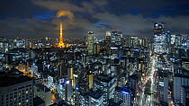 Timelapse of clouds moving over Tokyo at night, Tokyo, Japan, November 2017. Hellier