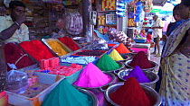 Colourful powdered dyes for sale in Devaraja Market, Mysore, Karnataka, India, January 2018. Hellier