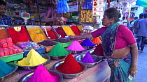 Colourful powdered dyes for sale in Devaraja Market, Mysore, Karnataka, India, January 2018. Hellier