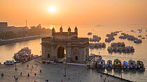 Timelapse of the sun setting behind the Gateway of India, Mumbai, Maharashtra, India, January 2018. Hellier
