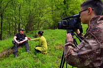 Wildlife photographer Staffan Widstrand being interviewed by Sichuan TV, Tangjiahe National Nature Reserve, Qingchuan County, Sichuan province, China