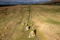 Merrivale stone rows, a line of upright, parallel megalithic standing stones, Devon, England, UK, May.