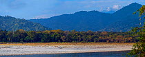 Foothills of the Himalayas, Manas River, Manas National Park, Assam, India. December 2006. Digitally stitched panorama.