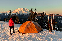 Winter campsite on Suntop Mountain, Baker-Snoqualmie National Forest, Washington, USA. March 2018.