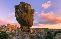 Balanced rock hoodoo in Echo Canyon in sunset light, Chiricahua National Monument, Arizona, USA, April 2018.