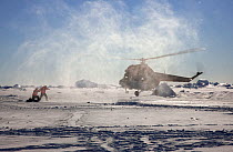 Helicopter landing at Snow Hill Island, Weddell Sea, Antarctica, November 2009.