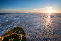 Russian icebreaker Kapitan Khlebnikov heads into the Weddell Sea en route to Snow Hill island emperor penguin colony. Antarctica.