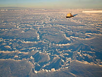 Aerial of icebreaker Kapitan Khlebnikov, Snow Hill Island, Weddell Sea, Antarctica, November 2009.