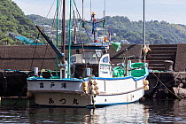 Fishing boat belonging to Ama diver moored in Futo Harbor, Izu Peninsula, Shizuoka Prefecture, Japan. June 2010.