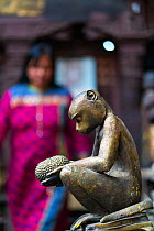 Monkey statue at Buddhist temple, Patan, Lalitpur Metropolitan City, Kathmandu Valley, Nepal. February 2018.