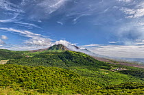 View of the active volcano that destroyed towns. Montserrat, Eastern Caribbean. March 2015. Digital stitched panorama.