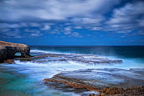 Long exposure photo of Cove Bay on a stormy day. North-east of Barbados, January.