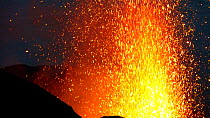 Stromboli volcano erupting at night, Sicily, Italy, October.