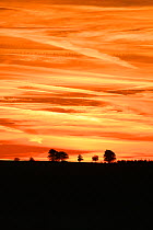 Sunset over the fields, Blackdown hills, Somerset, England, UK. October.
