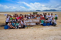 Secondary school students release a juvenile Chinese horseshoe crab (Tachypleus tridentatus) that has been artificially-bred by City University of Hong Kong, and collectively releasing them into the w...