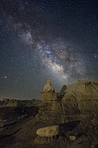 Milky Way over sandstone rock badlands of the Upper Fruitland Formation. Ah-Shi-Sle-Pah Wilderness Study Area, New Mexico, USA. May 2018.