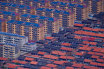 Modern high rise buildings in Datong town, Beiyue Hengshan Mountain, Datong, Hunyuan County, Shanxi Province, China. May 2016